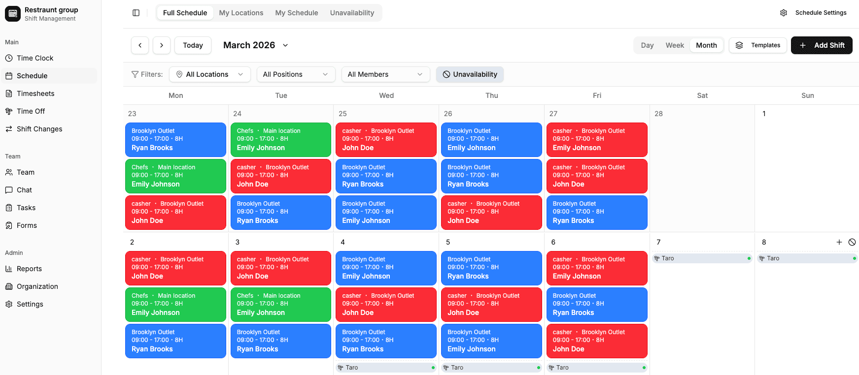 Shift Management App Interface